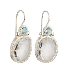Daya - Double Gem Ohrringe Silber Blautopas und Bergkristall