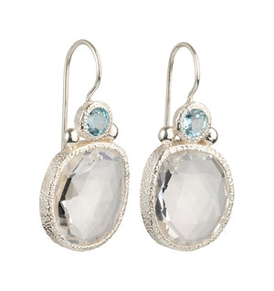 Daya - Double Gem Ohrringe Silber Blautopas und Bergkristall