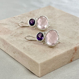 Darae - double gemstone earrings silver amethyst and rose chalcedony