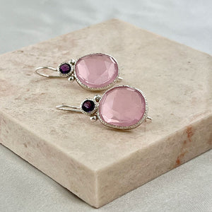Daya - double gem earrings silver amethyst and pink chalcedony