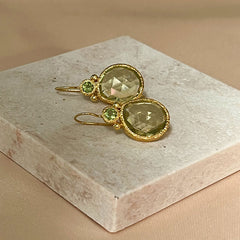 Daya - Double Gem Earrings Gold Peridot and Lemon Quartz
