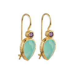 Zaya - double drop earrings gold aqua chalcedony and amethyst
