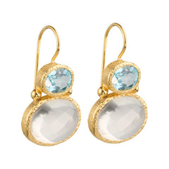 Darae - double gem earrings gold blue topaz and clear quartz