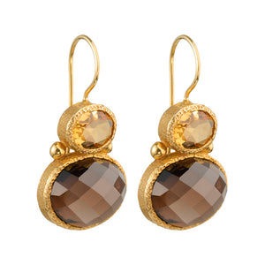 Darae - Double Gem Ohrringe Gold Citrin und Rauchquarz