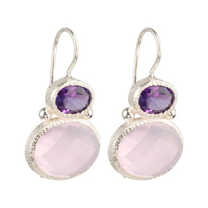 Darae - double gemstone earrings silver amethyst and rose chalcedony