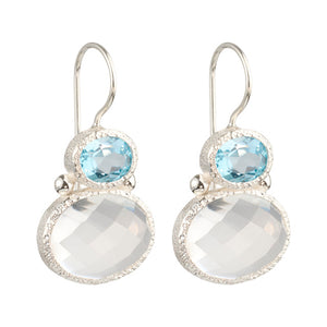 Darae - double gem earrings silver blue topaz clear quartz