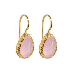 Veda - Tropfen-Ohrringe Gold rosa Chalcedon