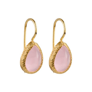 Veda - Tropfen-Ohrringe Gold rosa Chalcedon