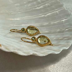 Zaya - double drop earrings gold peridot and lemon quartz