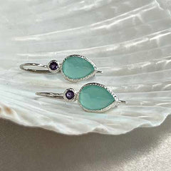 Zaya - Double-Drop-Ohrringe Silber Amethyst und Aquachalcedon