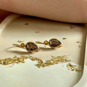 Zaya - double drop earrings gold citrine and smoky quartz