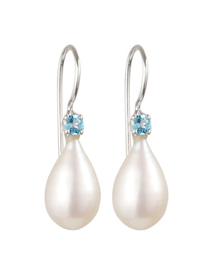 Uma - Perlentropfen mit kleinen blauen Topas-Edelsteinen Silber