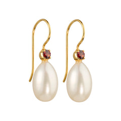 Uma - Pearl drops with garnet gemstone gold