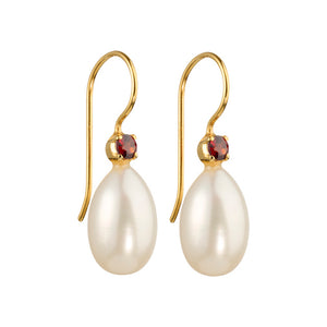 Uma - Pearl drops with garnet gemstone gold
