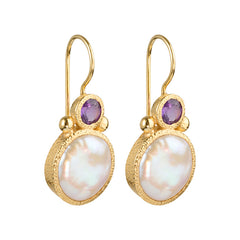 Devi – Perlenohrringe Gold mit Amethyst-Edelstein