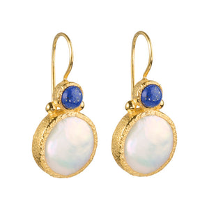 Devi - Perlenohrringe Gold mit Lapis Lazuli Edelstein