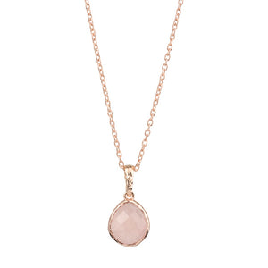 Riva - Anhänger mit gewelltem Rand in Roségold mit Rosenquarz-Edelstein