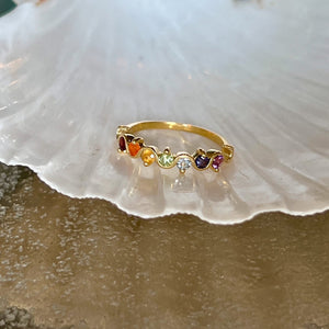 Mare - wave ring gold with chakra gemstones