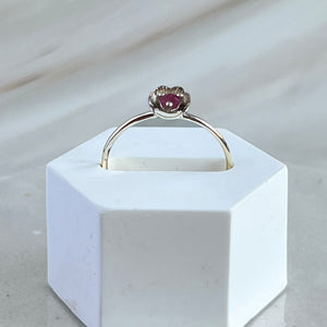 Dahlia - silver mini flower ring ruby