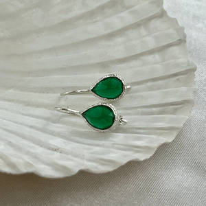 Veda - Tropfenohrringe Silber grüner Onyx
