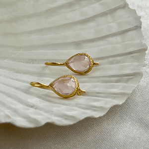 Veda - Tropfen-Ohrringe Gold rosa Chalcedon