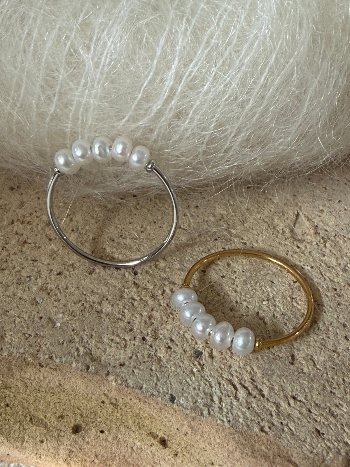 parel ring zilver en goud