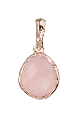 Riva - Anhänger mit gewelltem Rand in Roségold mit Rosenquarz-Edelstein