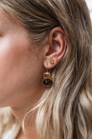 Darae - double gem earrings gold peridot and black onyx