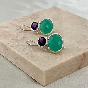 Darae - Double Gem Ohrringe Silber Amethyst und Aquachalcedon