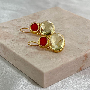 Darae - Double Gem Ohrringe Gold Karneol und Zitronenquarz