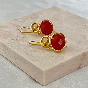 Darae - Double Gem Ohrringe Gold Citrin und Karneol