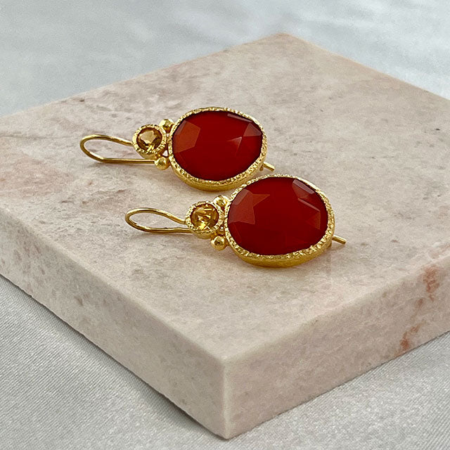 Daya - Double Gem Ohrringe Gold Citrin und Karneol