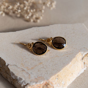 Daya - double gem earrings gold citrine and smoky quartz