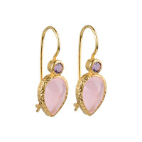 Zaya - Double-Drop-Ohrringe Gold rosa Chalcedon und Amethyst