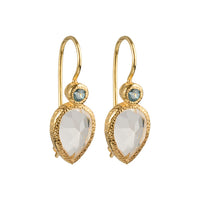 Zaya - Double-Drop-Ohrringe Gold Blautopas und Bergkristall
