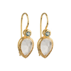 Zaya - Double-Drop-Ohrringe Gold Blautopas und Bergkristall