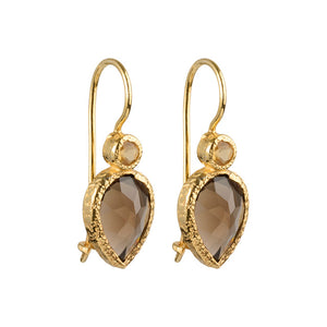 Zaya - double drop earrings gold citrine and smoky quartz