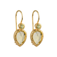 Zaya - Double-Drop-Ohrringe Gold Peridot und Zitronenquarz