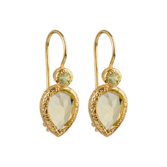 Zaya - double drop earrings gold peridot and lemon quartz