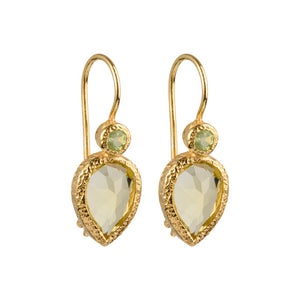 Zaya - double drop earrings gold peridot and lemon quartz