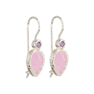 Zaya – Double Drop Ohrringe Silber Amethyst und rosa Chalcedon