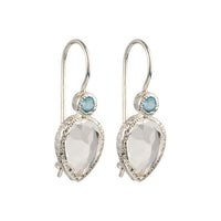 Zaya - Double-Drop-Ohrringe Silber Blautopas und klarer Quarz