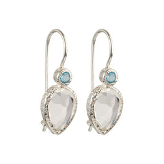Zaya - double drop earrings silver blue topaz and clear quartz