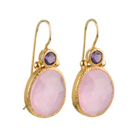 Daya - Double Gem Ohrringe Gold Amethyst und rosa Chalcedon
