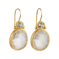 Daya - Double Gem Ohrringe Gold Blautopas und klarer Quarz