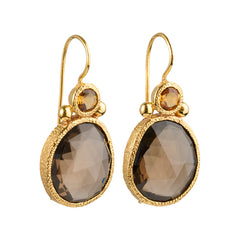 Daya - double gem earrings gold citrine and smoky quartz