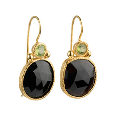 Daya - Double Gem Earrings Gold Peridot and Black Onyx