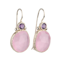 Daya - Double Gem Ohrringe Silber Amethyst und rosa Chalcedon