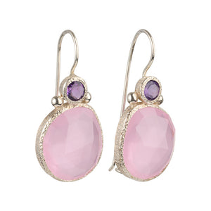 Daya - double gem earrings silver amethyst and pink chalcedony