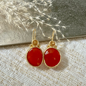 Daya - Double Gem Ohrringe Gold Citrin und Karneol